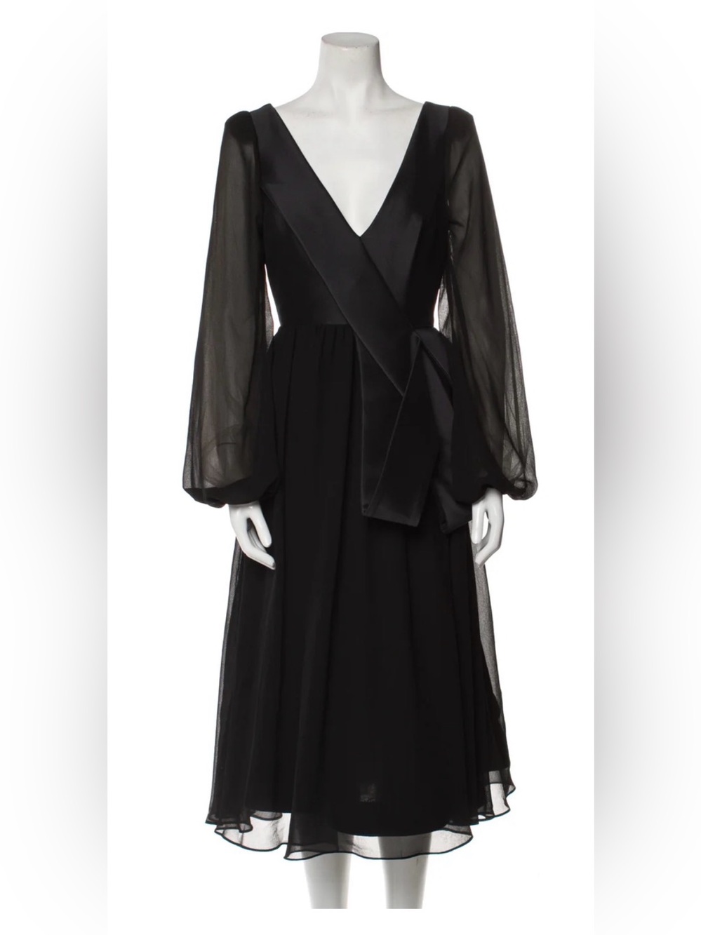 Badgley Mischka Black V-Neck Long Sleeve Midi Dress